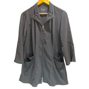 Smart by Maevn Womens Black Zip Front Scrub Jacket Professional Medical Coat L
